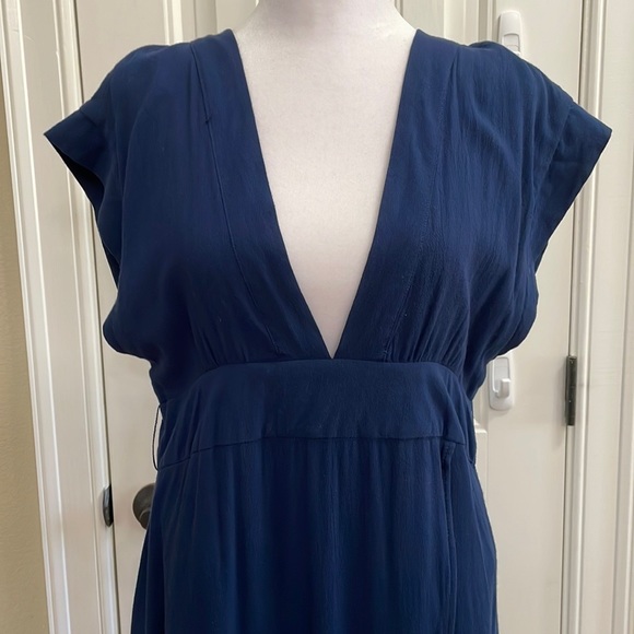 MINKPINK navy blue faux wrap midi dress.  S - Picture 2 of 7